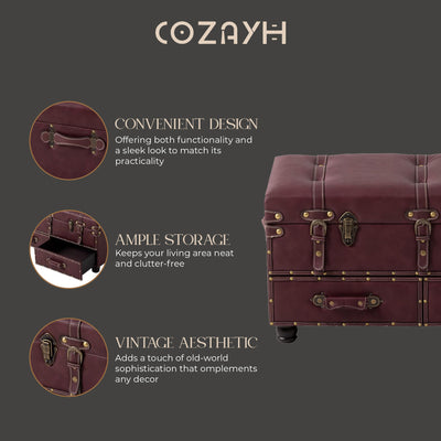 COZAYH Vintage Storage Bench, Upholstered Wooden Ottoman Bed Chest Box, Magenta - VMInnovations