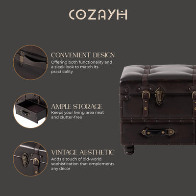 COZAYH Vintage Storage Bench, Upholstered Wooden Ottoman Chest Box, Black Brown
