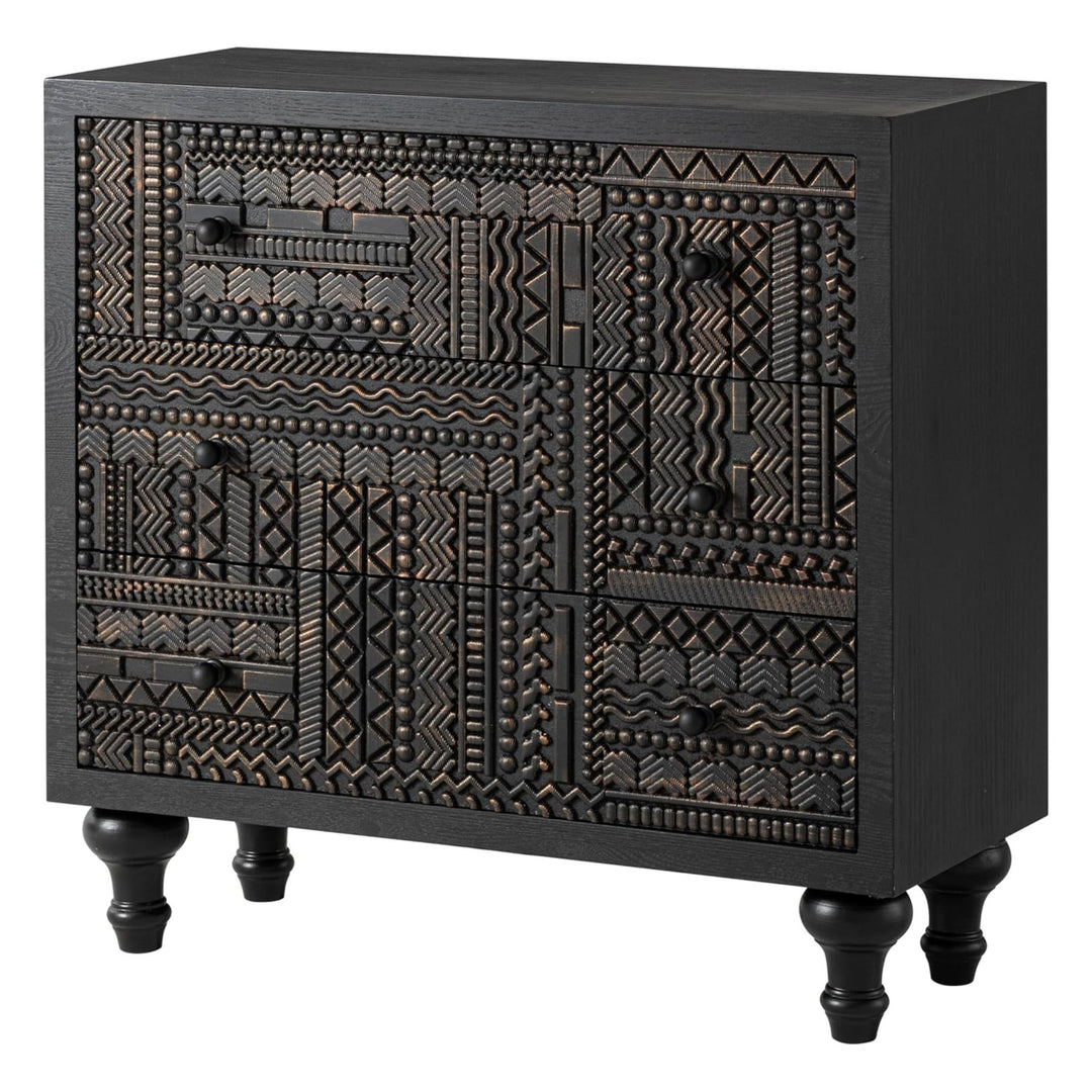 COZAYH Farmhouse 3 Drawer Home Dresser with Geometric Pattern, Black, Set of 2