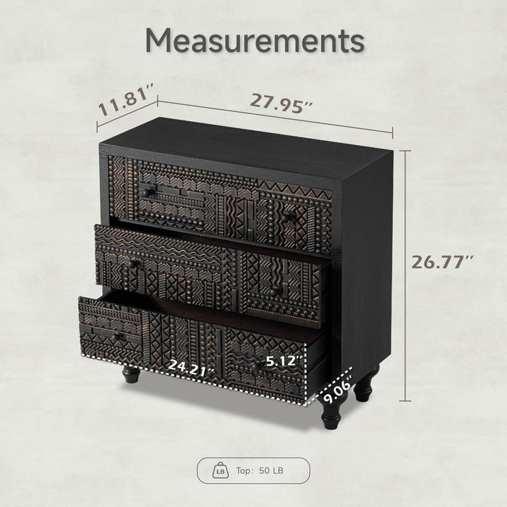 COZAYH Farmhouse 3 Drawer Home Dresser with Geometric Pattern, Black, Set of 2