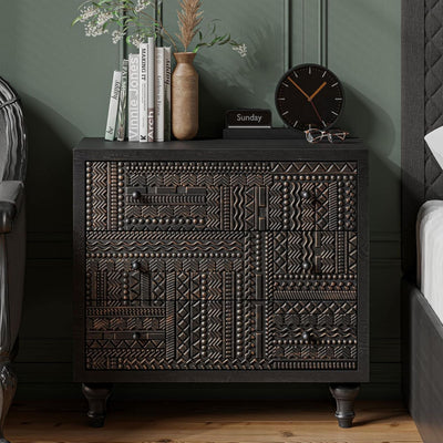 COZAYH Farmhouse 3 Drawer Home Bedroom Dresser with Geometric Pattern (Open Box)