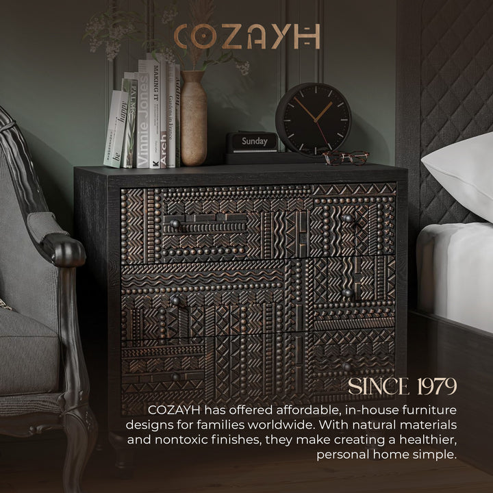 COZAYH Farmhouse 3 Drawer Home Bedroom Dresser with Geometric Pattern (Used)