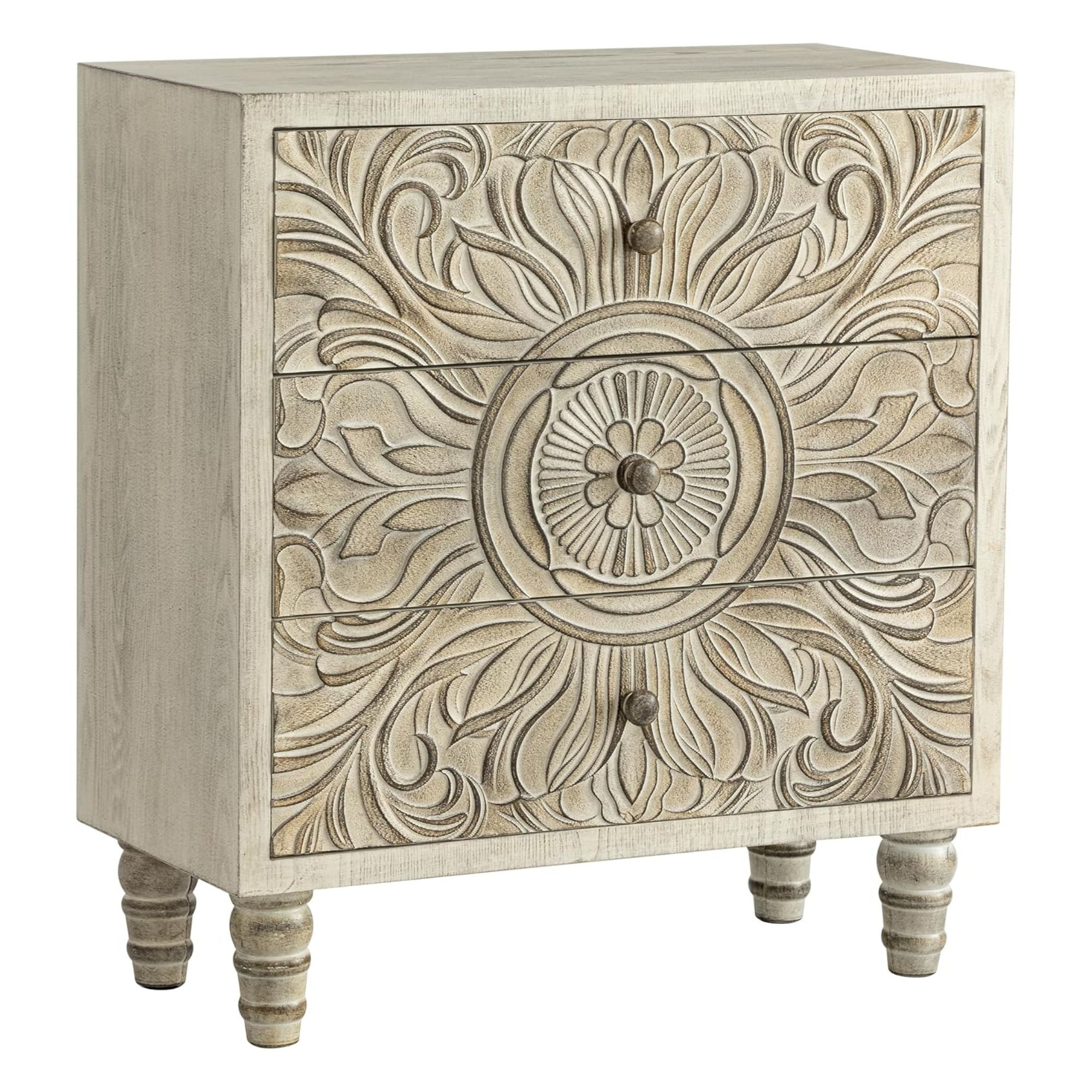 COZAYH Farmhouse 3 Drawer Home Bedroom Dresser with Flower Motif Front, Set of 2