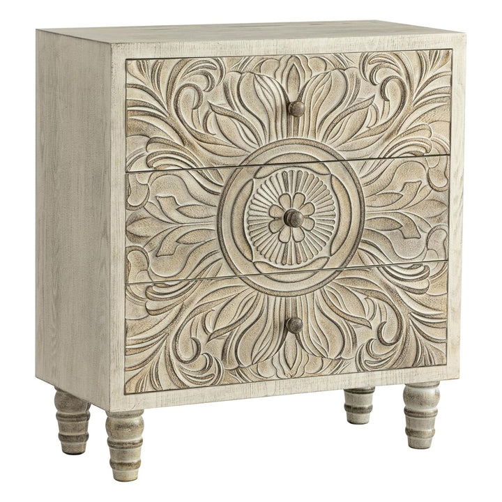 COZAYH Farmhouse 3 Drawer Home Bedroom Dresser w/Embossed Flower Motif(Open Box)