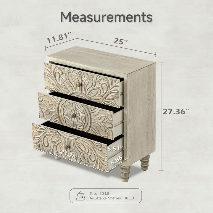 COZAYH Farmhouse 3 Drawer Home Bedroom Dresser w/Embossed Flower Motif(Open Box) - VMInnovations