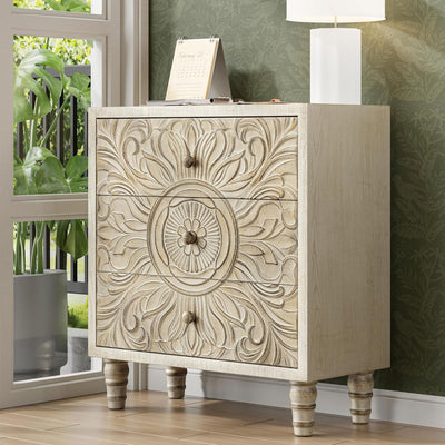 COZAYH Farmhouse 3 Drawer Home Bedroom Dresser with Flower Motif Front, Set of 2
