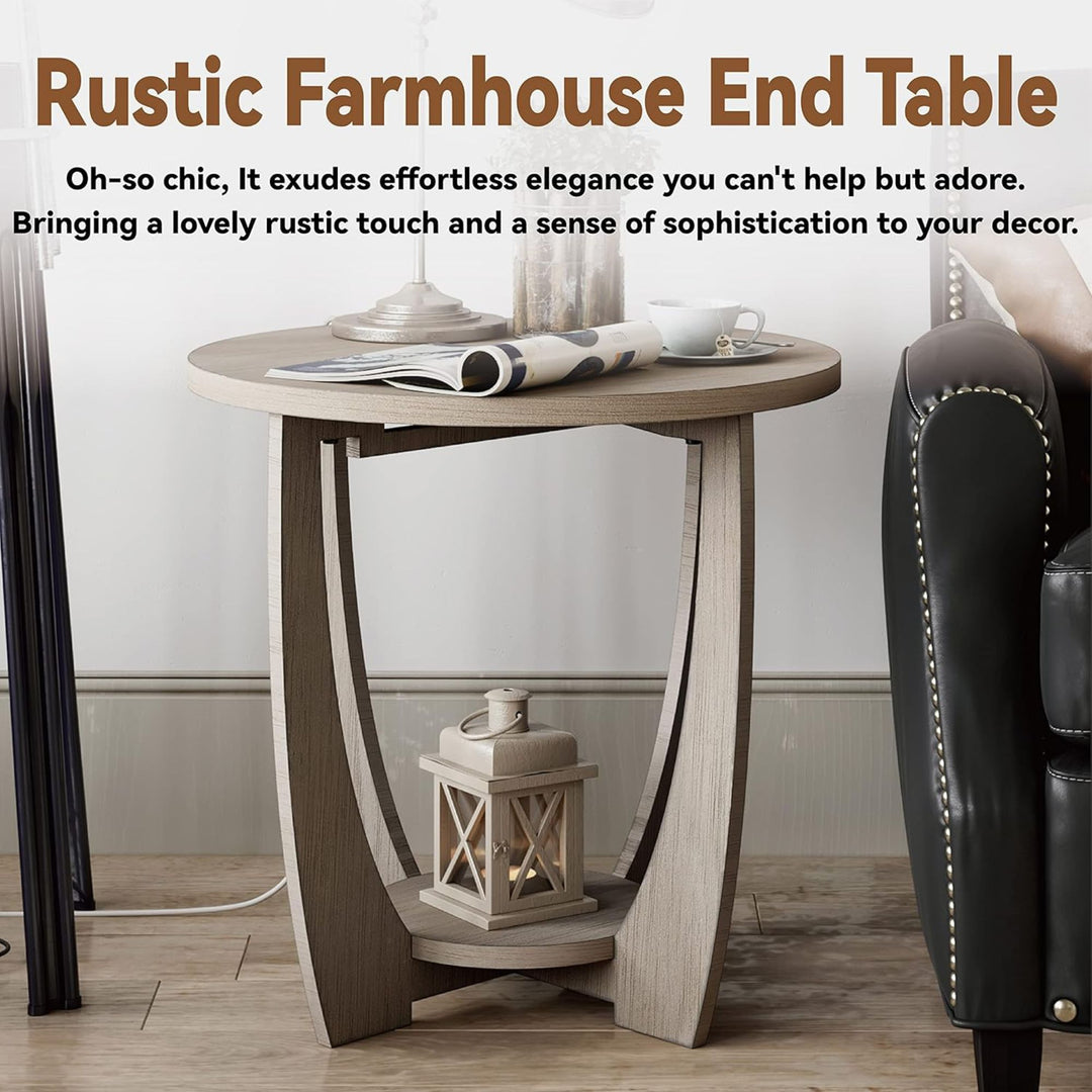 COZAYH Rustic Farmhouse End Table with Storage shelf for Living Room (Open Box)