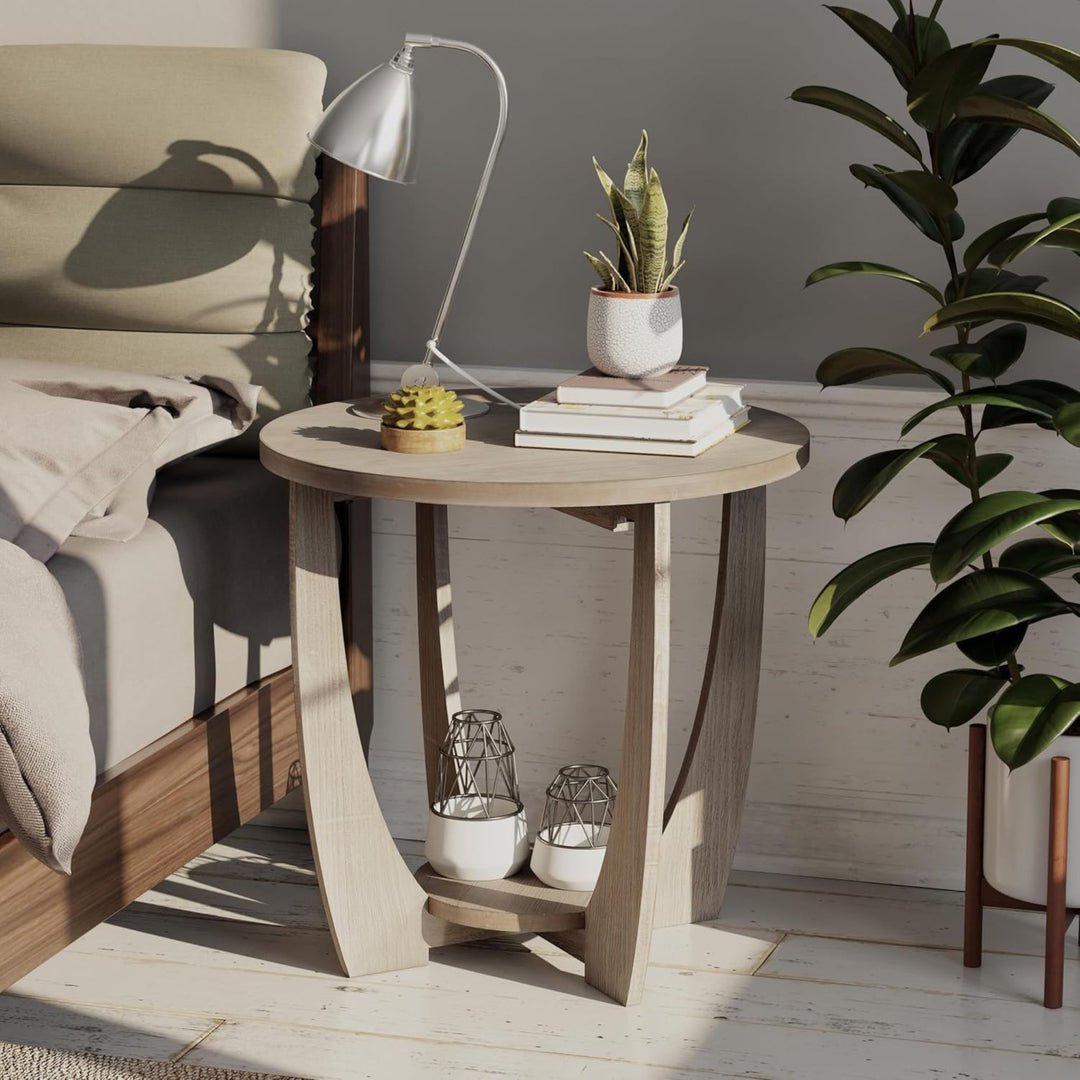 COZAYH Rustic Farmhouse End Table with Storage shelf for Living Room (Open Box)