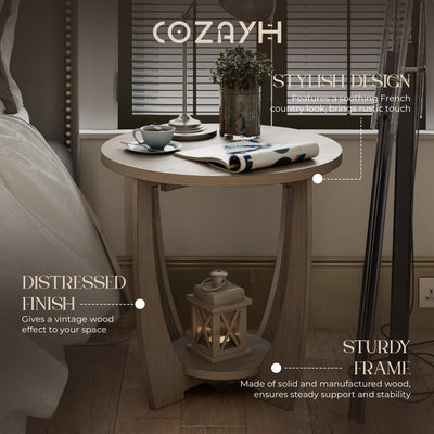 COZAYH Rustic Farmhouse End Table with Storage Shelf for Living Room, Set of 2