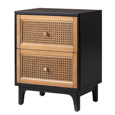 COZAYH Modern Farmhouse 2 Drawer Nightstand, Bedside End Table, Black, Set of 2