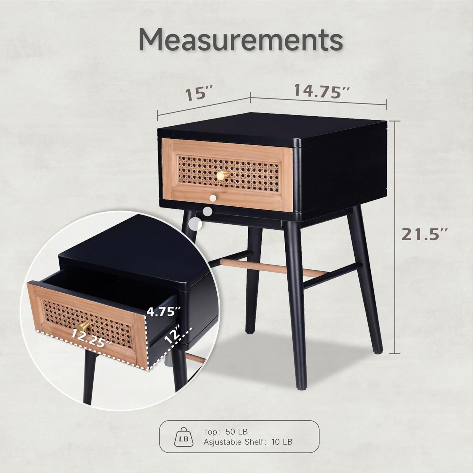 COZAYH Modern Farmhouse 1 Drawer Bedroom Nightstand, Bedside End Table, Black - VMInnovations