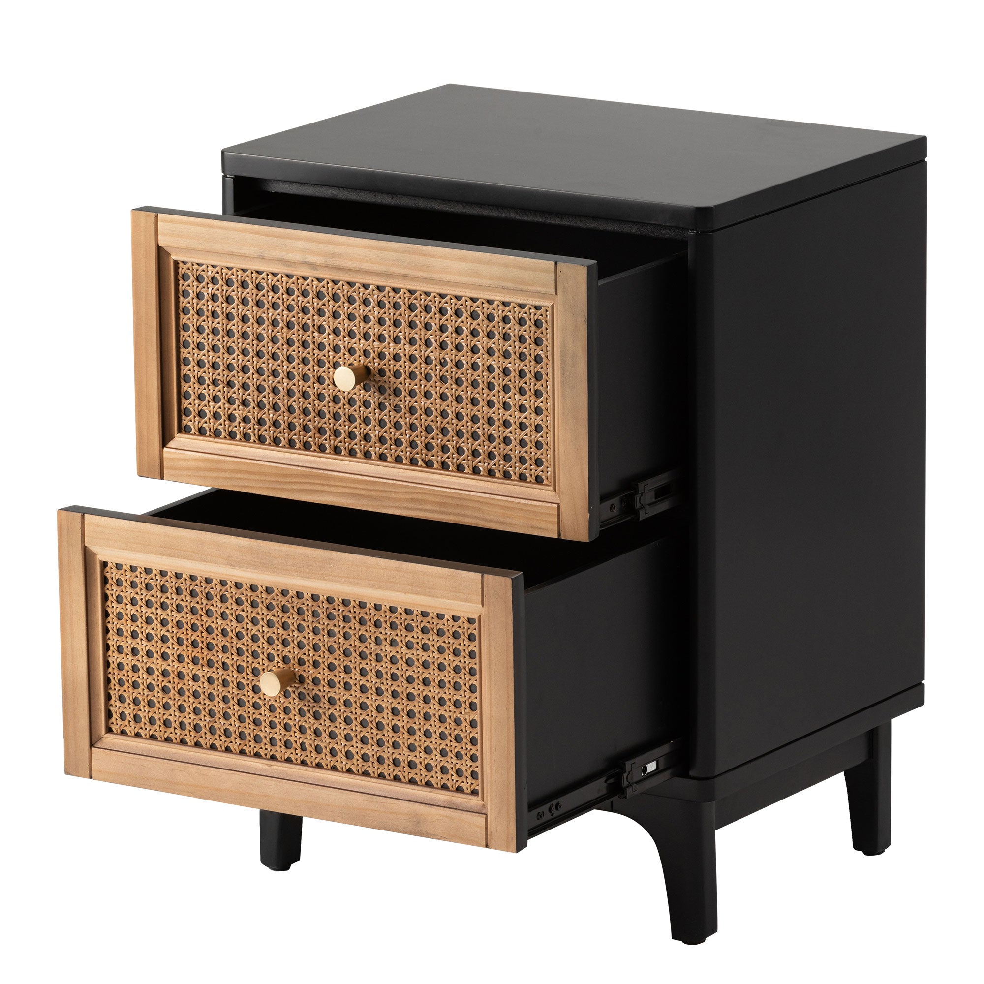 COZAYH Modern Farmhouse 2 Drawer Nightstand, Bedside End Table, Black, Set of 2