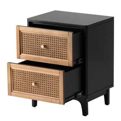COZAYH Modern Farmhouse 2 Drawer Nightstand, Bedside End Table, Black, Set of 2