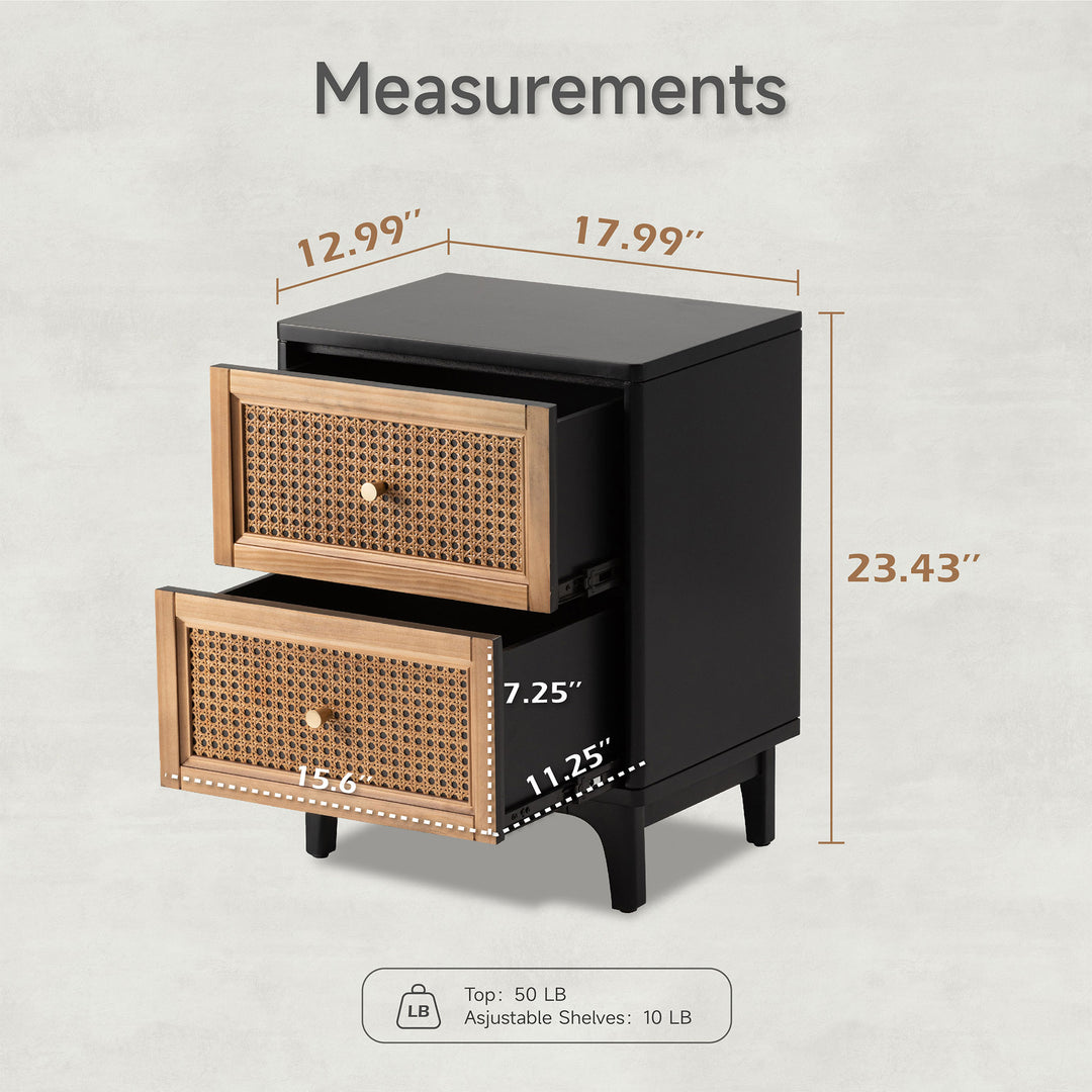 COZAYH Modern Farmhouse 2 Drawer Bedroom Nightstand, Bedside End Table, Black