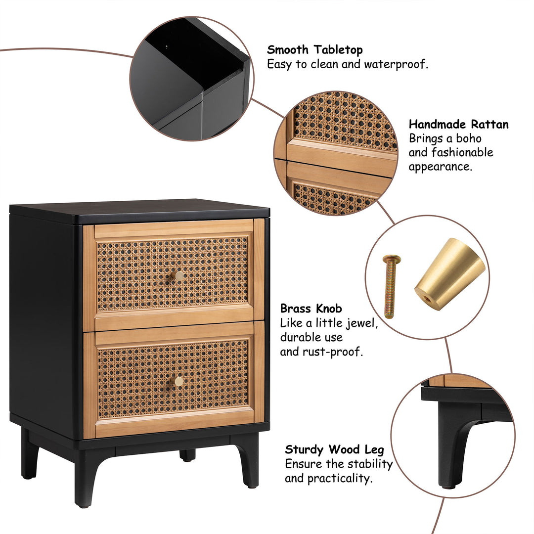 COZAYH Modern Farmhouse 2 Drawer Bedroom Nightstand, Bedside End Table, Black