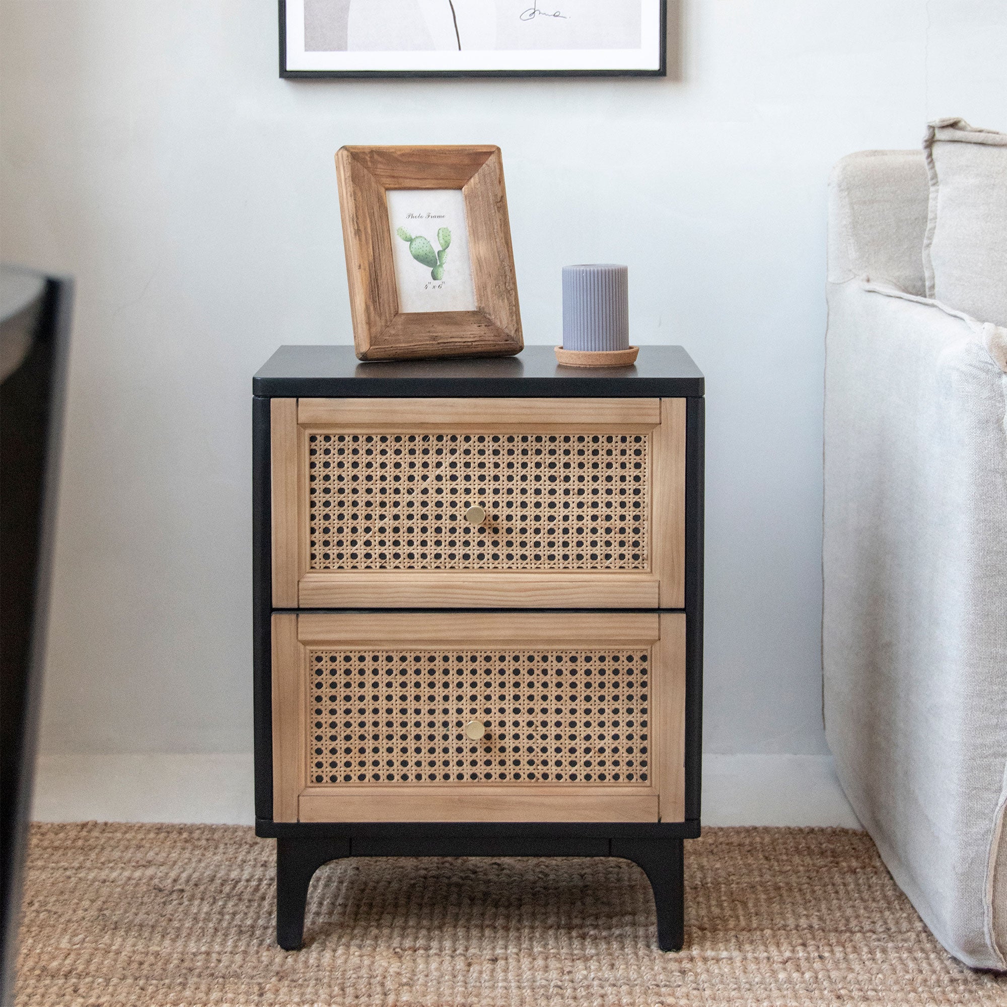 COZAYH Farmhouse 2 Drawer Bedroom Nightstand, Bedside End Table, Black(Open Box) - VMInnovations