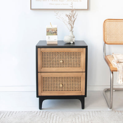 COZAYH Modern Farmhouse 2 Drawer Nightstand, Bedside End Table, Black, Set of 2