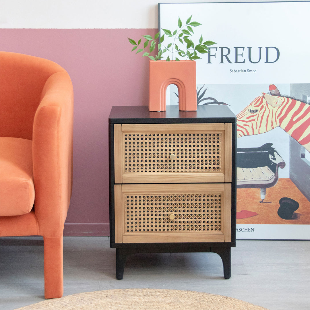 COZAYH Farmhouse 2 Drawer Bedroom Nightstand, Bedside End Table, Black(Open Box)