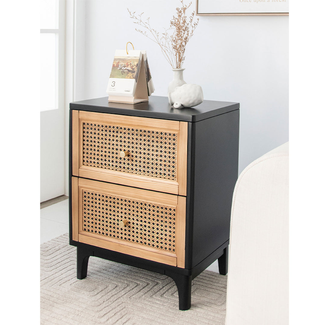 COZAYH Modern Farmhouse 2 Drawer Bedroom Nightstand, Bedside End Table, Black