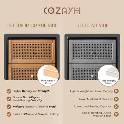 COZAYH Modern Farmhouse 2 Drawer Nightstand, Bedside End Table, Black, Set of 2