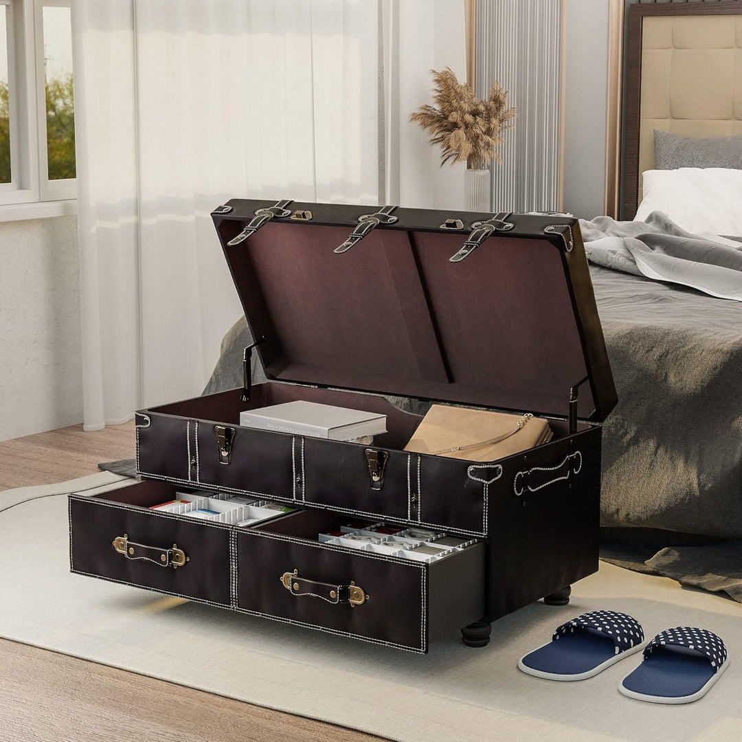 COZAYH Vintage Storage Bench, Upholstered Wooden Ottoman Bed Chest Box, Black - VMInnovations