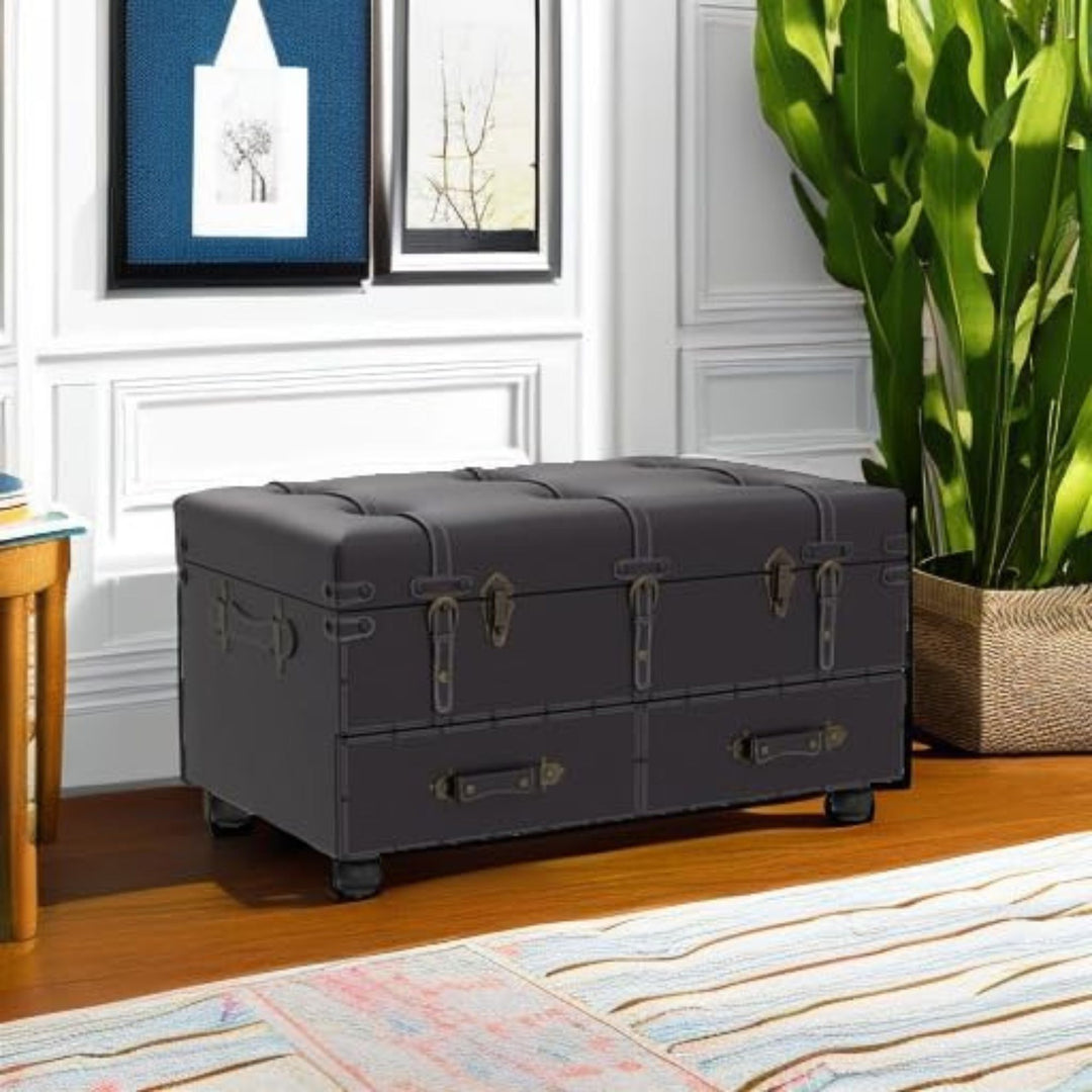 COZAYH Vintage Storage Bench, Upholstered Wooden Ottoman Bed Chest Box, Black - VMInnovations