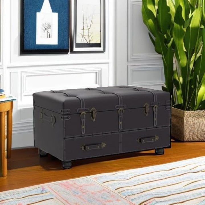 COZAYH Vintage Storage Bench, Upholstered Wooden Ottoman Bed Chest Box, Black - VMInnovations