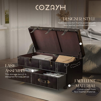 COZAYH Vintage Storage Bench, Upholstered Wooden Ottoman Bed Chest Box (Used)