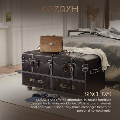 COZAYH Vintage Storage Bench, Upholstered Wooden Ottoman Bed Chest Box (Used)