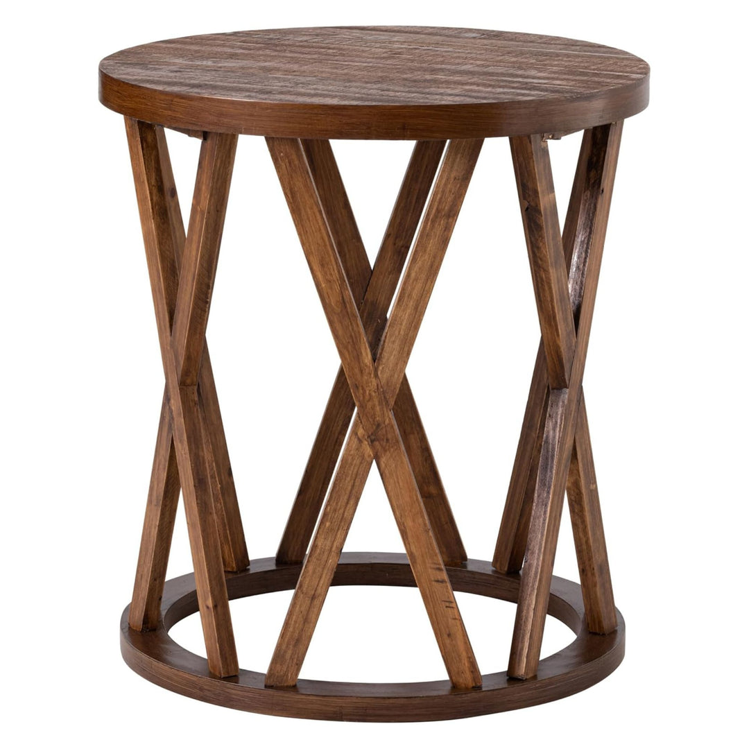 COZAYH Farmhouse End Table, Rustic Side Table w/X-Motifs Legs, Brown (Open Box)