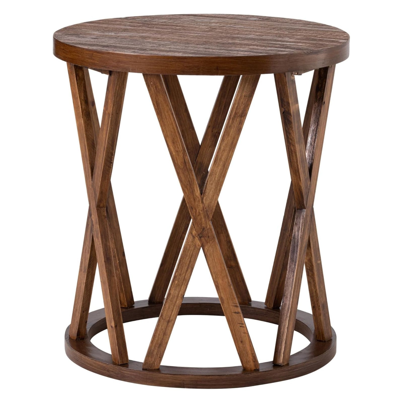 COZAYH Farmhouse End Table, Rustic Side Table with X-Motifs Legs, Brown (Used) - VMInnovations