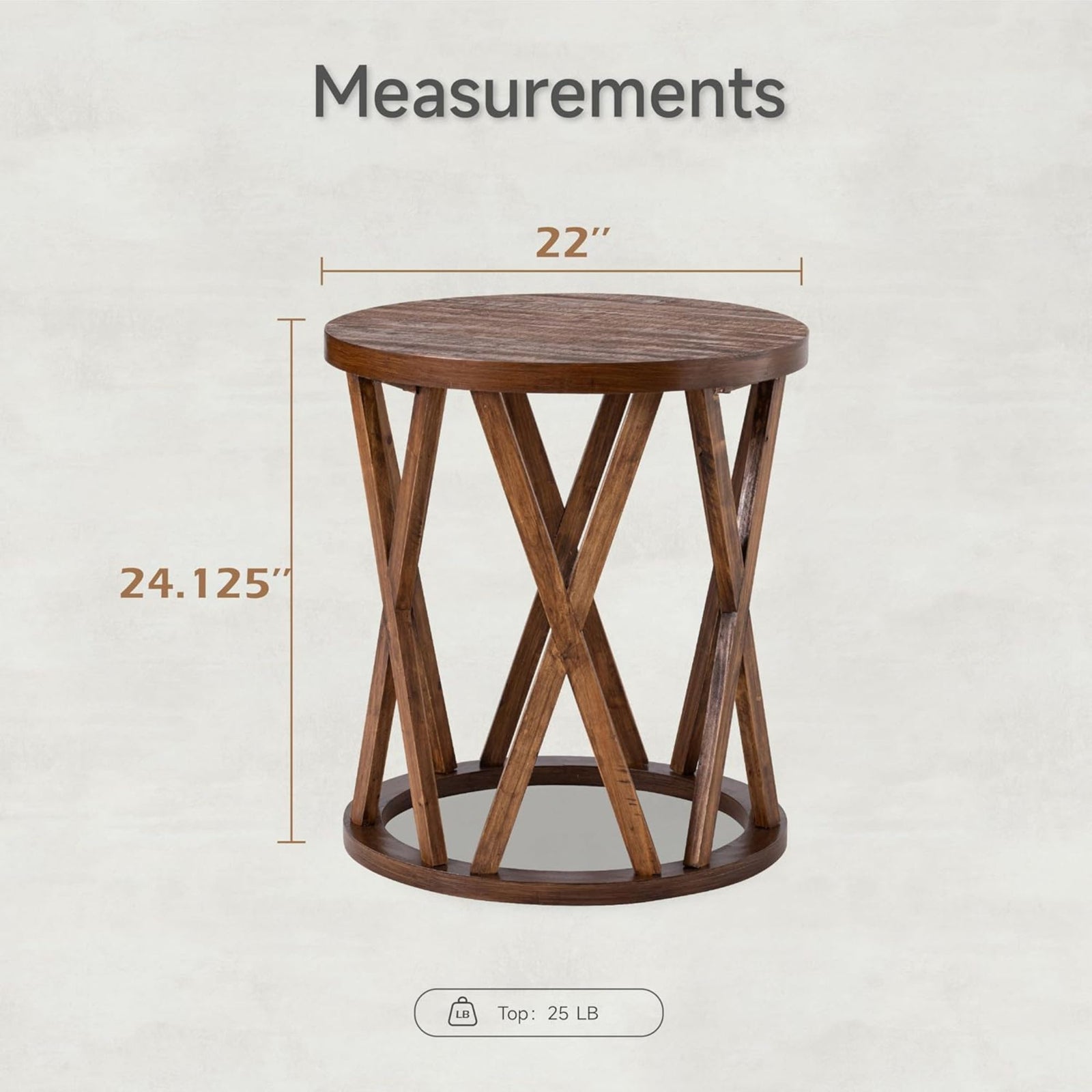 COZAYH Farmhouse End Table, Rustic Round Side Table with X-Motifs Legs, Brown - VMInnovations