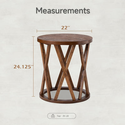 COZAYH Farmhouse End Table, Rustic Round Top with X-Motifs Legs, Brown, Set of 2