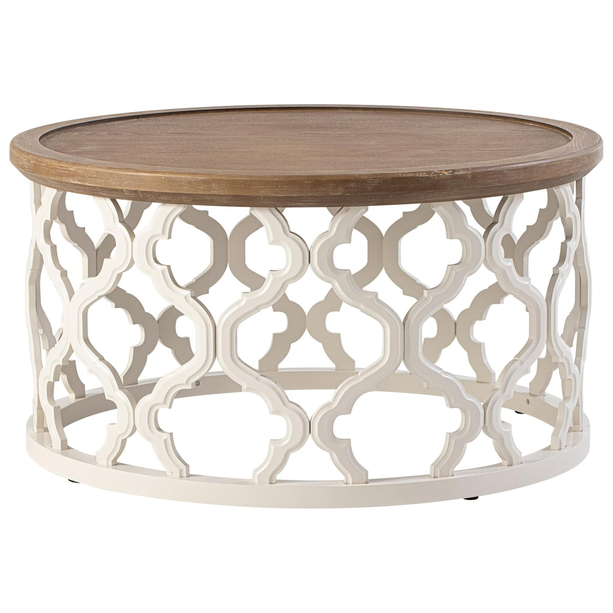 COZAYH Farmhouse Round Coffee Table, Distressed Wood Tray Top for Home, White (Open Box)