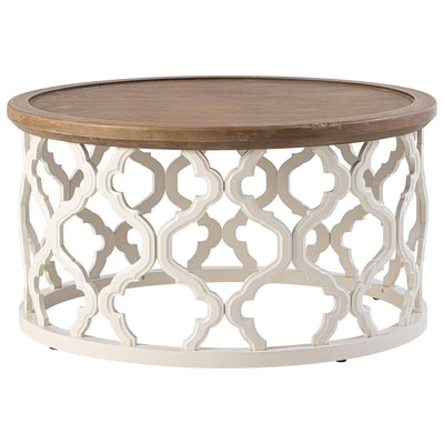COZAYH Farmhouse Round Coffee Table, Distressed Wood Tray Top for Home, White (Open Box)