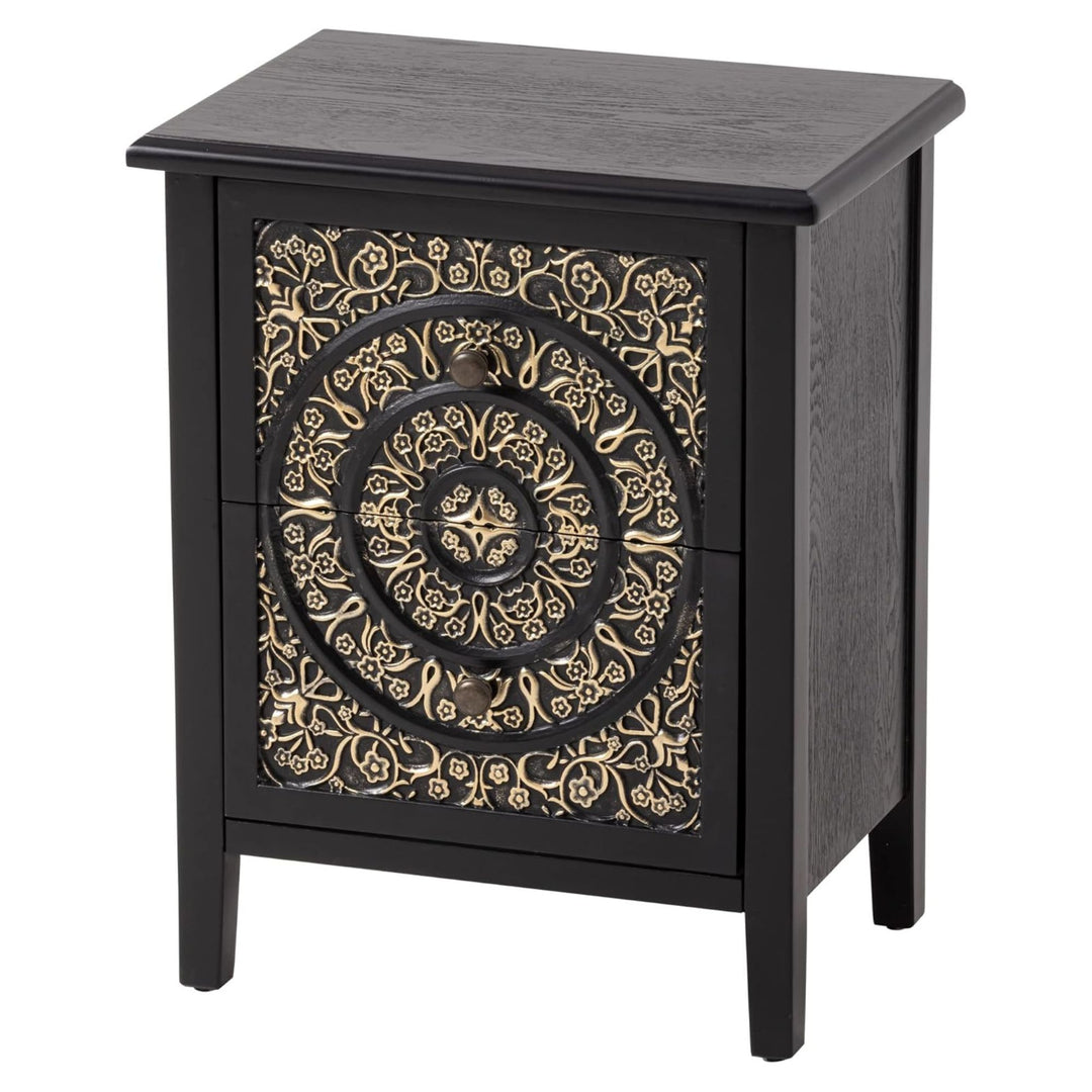 COZAYH Farmhouse 2 Drawer Bedroom Nightstand w/ Embossed Flower Motif, Set of 2