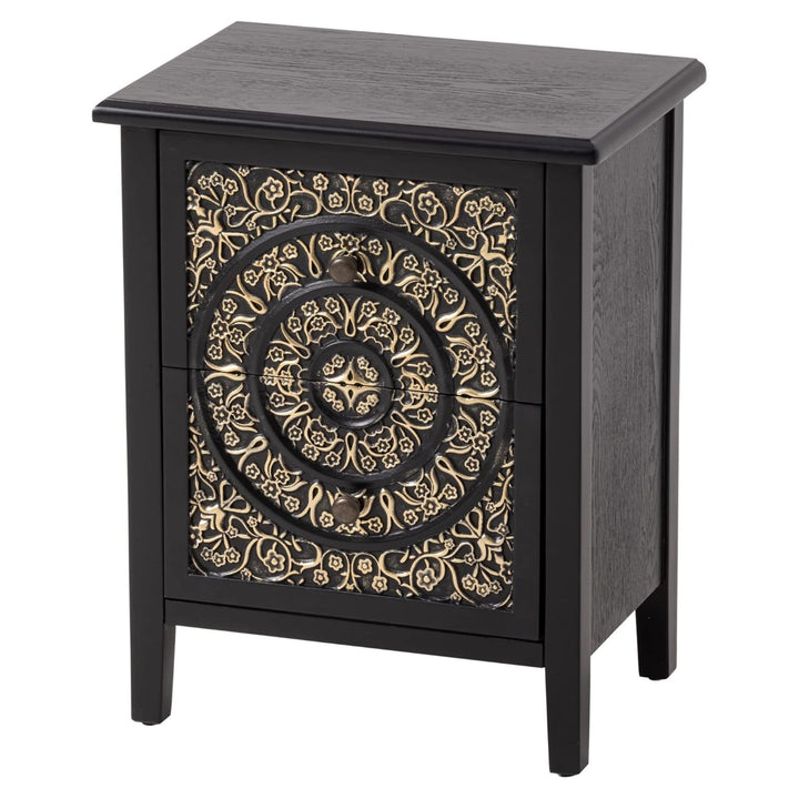 COZAYH Farmhouse 2 Drawer Bedroom Nightstand w/ Embossed Flower Motif, Set of 2