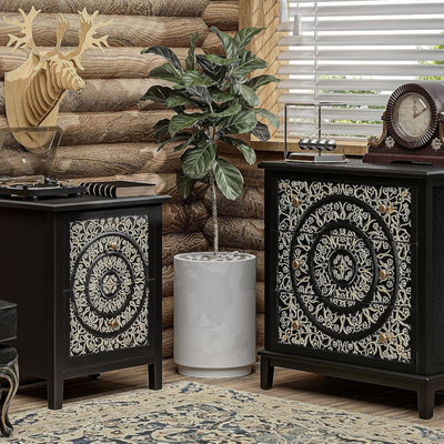 COZAYH Farmhouse 2 Drawer Bedroom Nightstand w/ Embossed Flower Motif, Set of 2 - VMInnovations