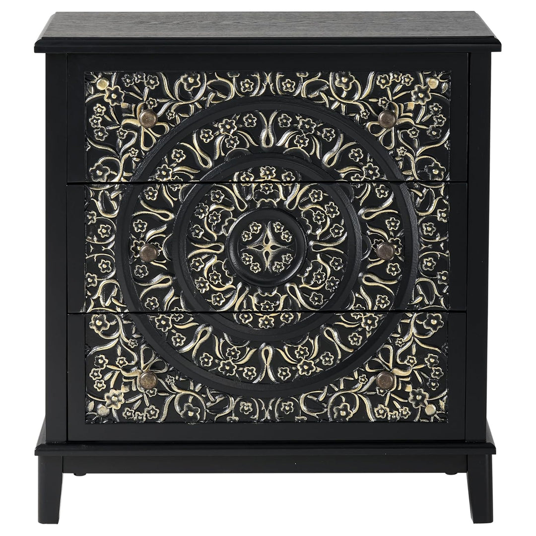 COZAYH 3-Drawer Flower Motif Dresser Fully Assembled Furniture, Gold & Black