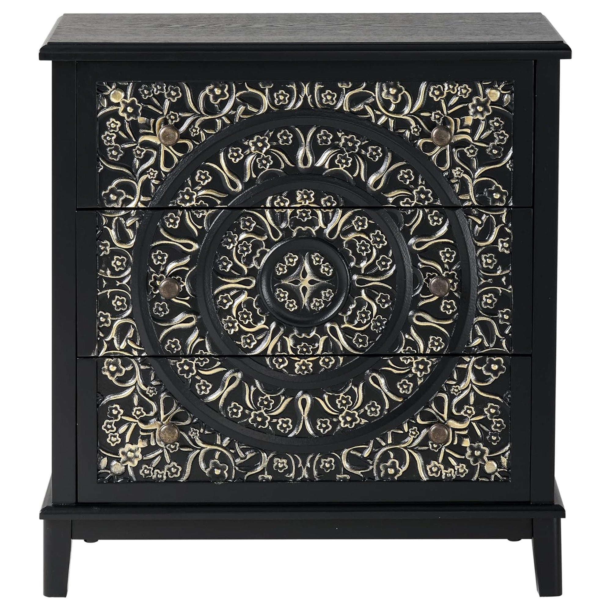COZAYH 3-Drawer Flower Motif Dresser Fully Assembled Furniture, Gold & Black - VMInnovations