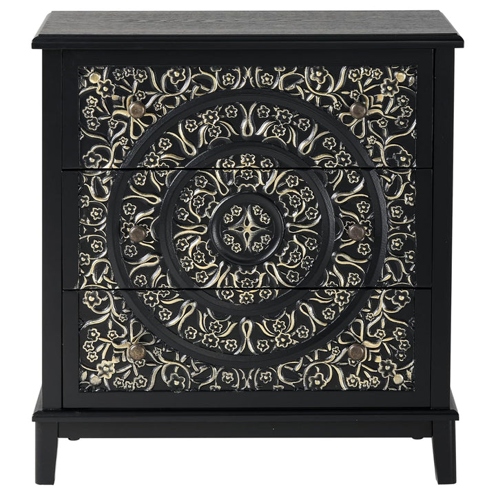 COZAYH 3-Drawer Flower Motif Dresser Fully Assembled Furniture, Gold & Black