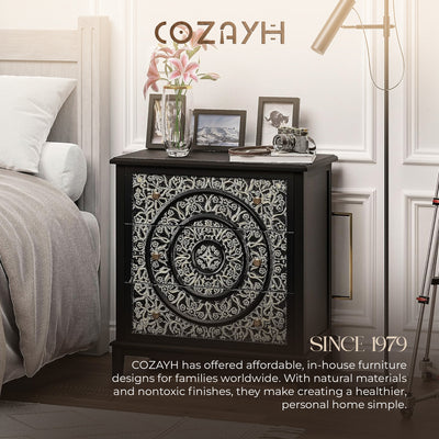 COZAYH 3-Drawer Flower Motif Dresser Fully Assembled Furniture, Gold & Black - VMInnovations