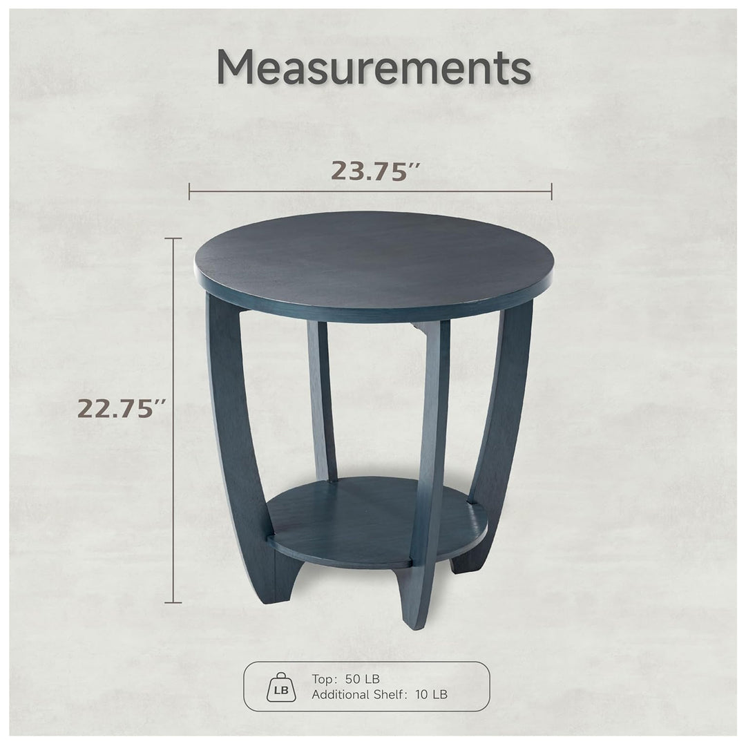COZAYH Round End Table with Storage Shelf for Living Room or Bedroom, Blue