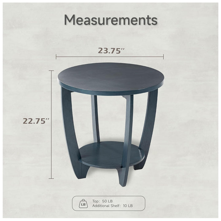 COZAYH Round End Table with Storage Shelf for Living Room or Bedroom, Blue