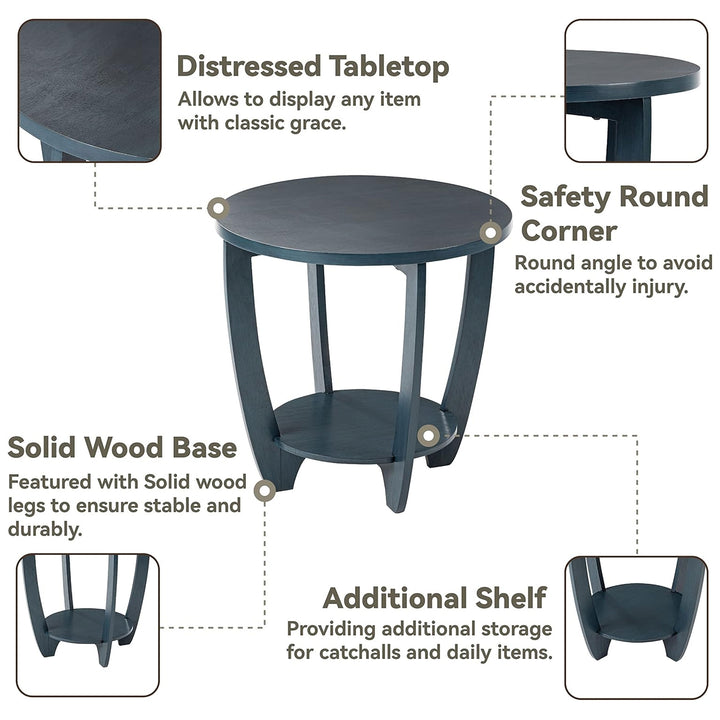 COZAYH Round End Table with Storage Shelf for Living Room or Bedroom, Blue