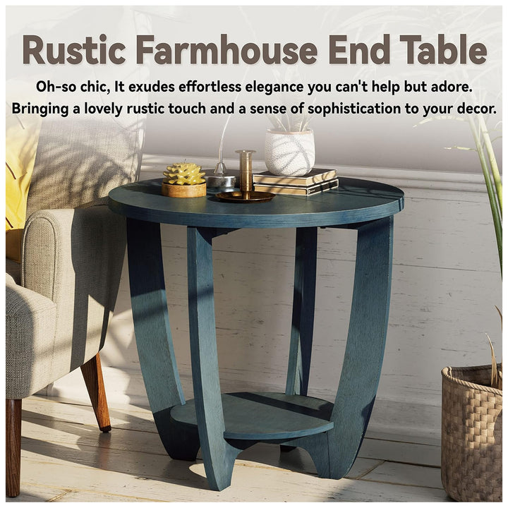 COZAYH Round End Table with Storage Shelf for Living Room or Bedroom, Blue