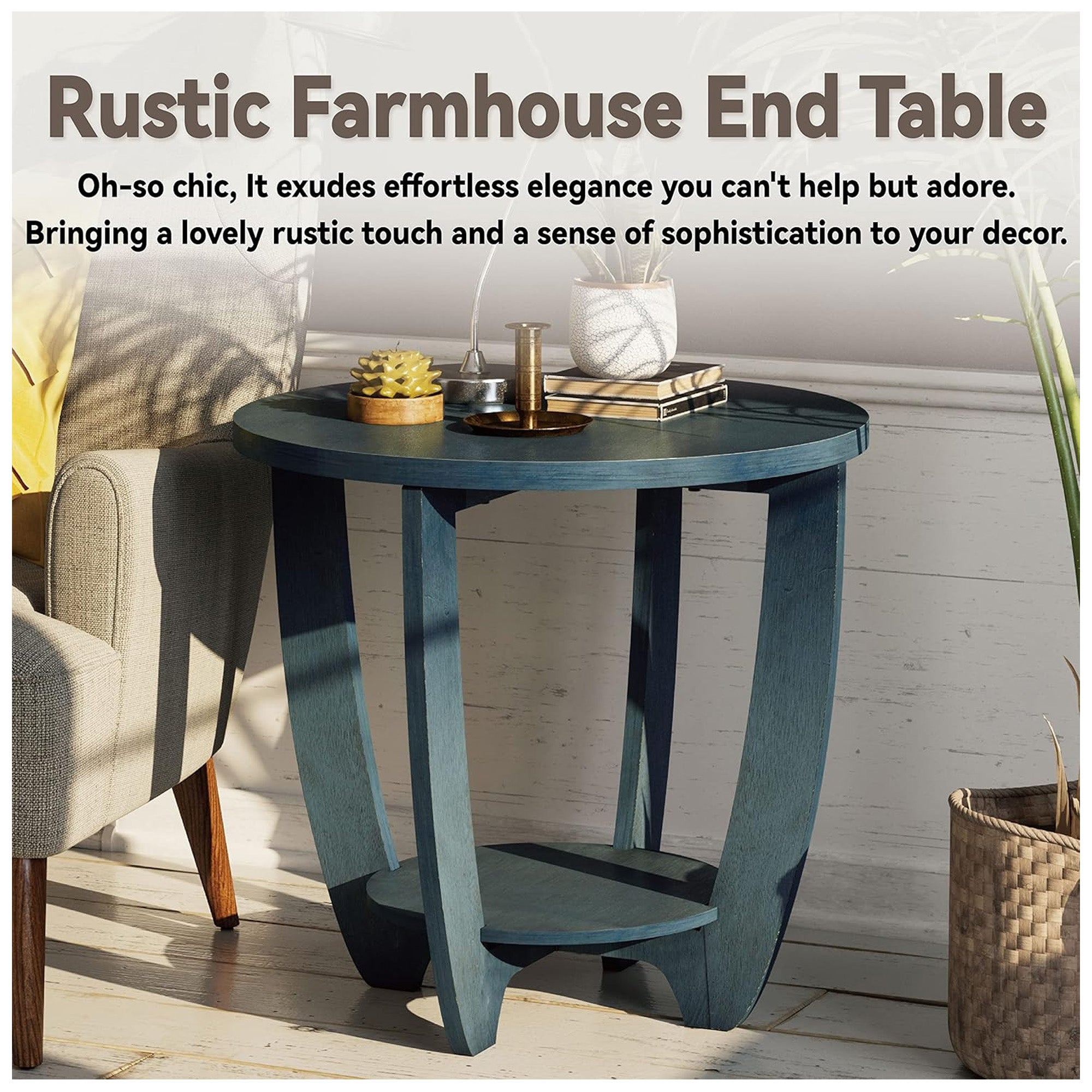 COZAYH End Table w/Storage Shelf for Living Room or Bedroom, Blue (Open Box)