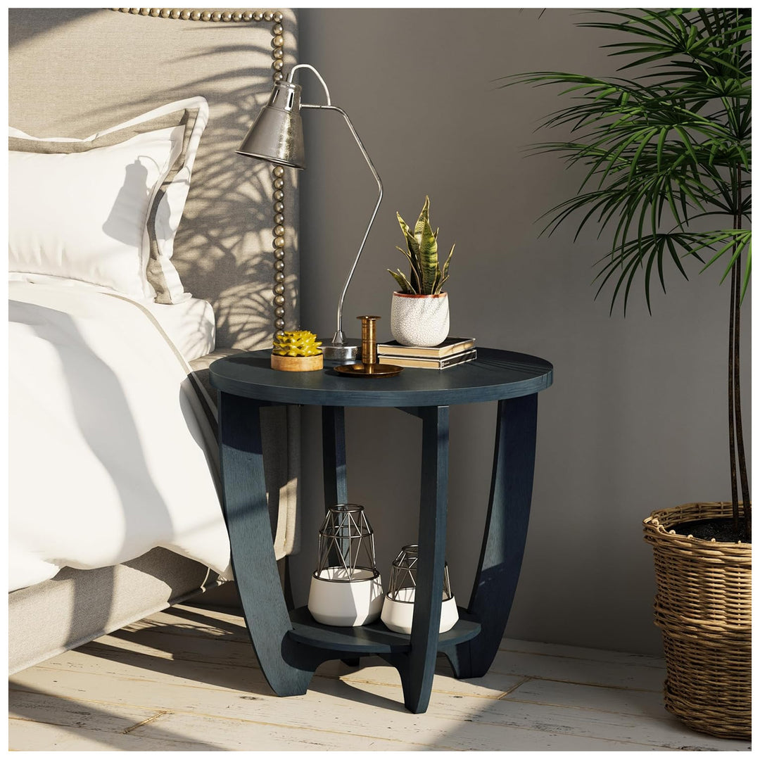 COZAYH Round End Table with Storage Shelf for Living Room or Bedroom, Blue