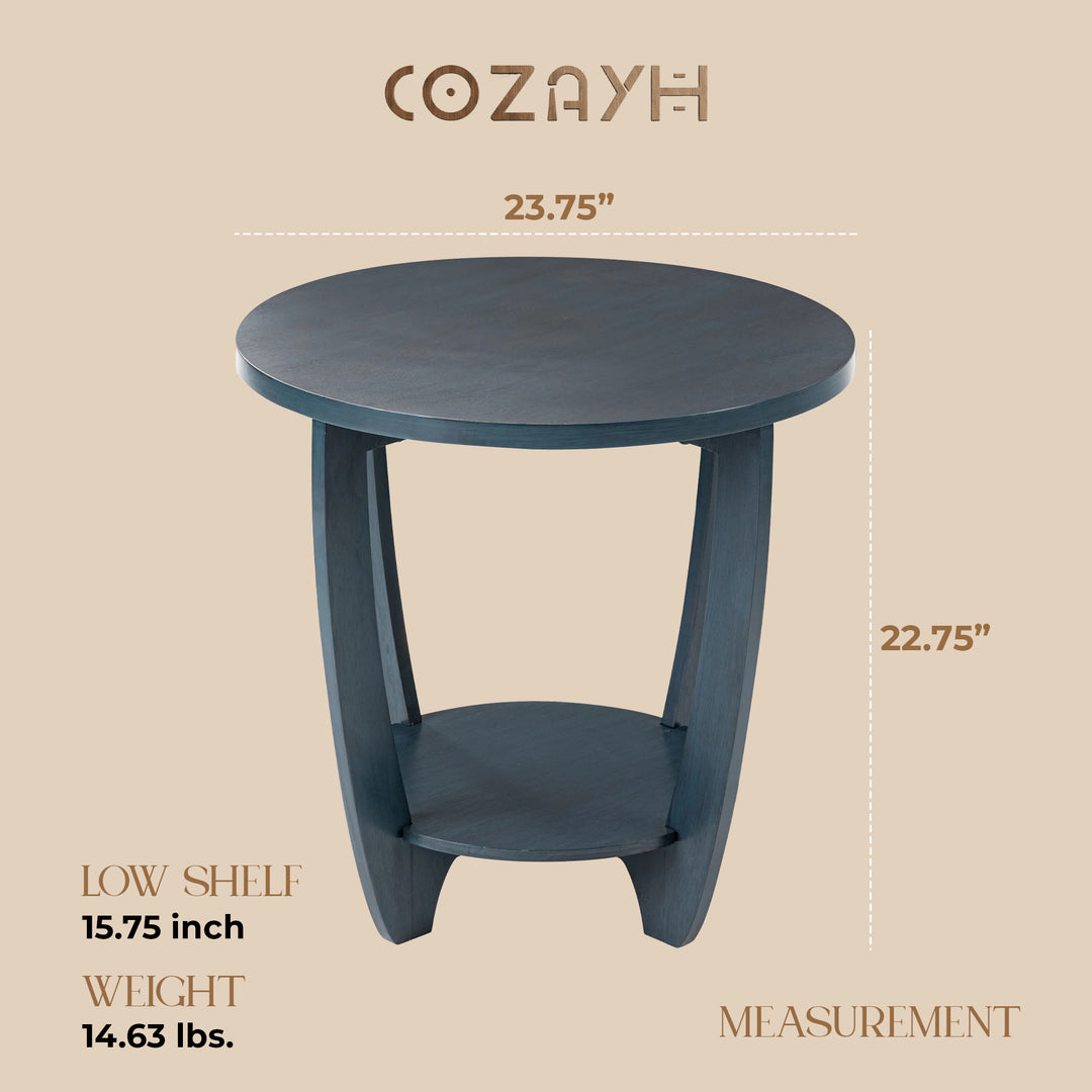 COZAYH Round End Table with Storage Shelf for Living Room or Bedroom, Blue