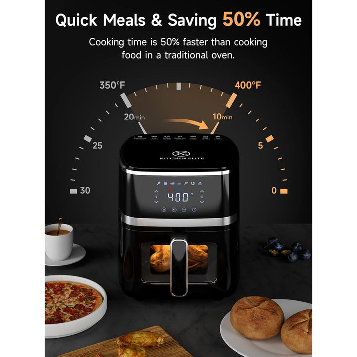 Kitchen Elite Digital Compact Air Fryer Oven with Window, 5.28 Quart, Black